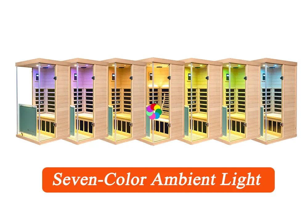 Infrared sauna with 7-color chromotherapy lights for wellness and relaxation