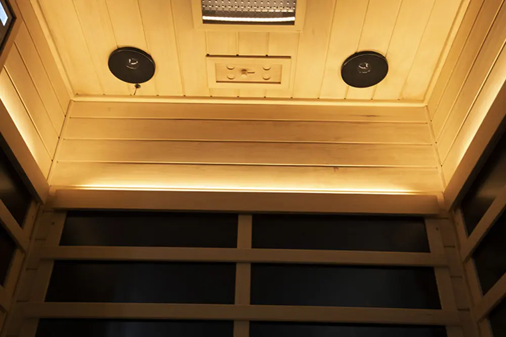 Wizzisaunas S02 infrared sauna ambient backlights on walls and floor
