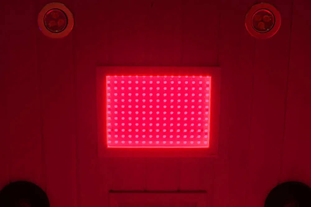 Wizzisaunas S02 infrared sauna with medical-grade red and blue light therapy system for wellness and relaxation