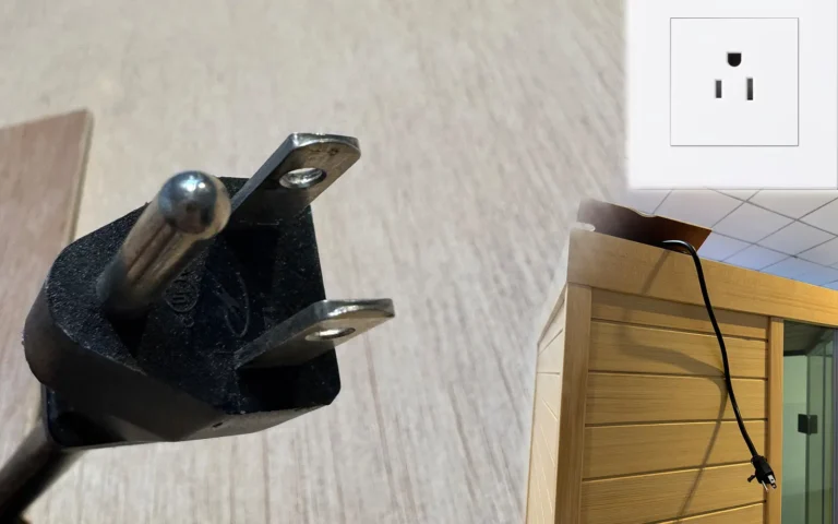 Wizzisaunas S07 infrared sauna power cord with a standard 120V household plug, 10.8-foot length, and 1800W rated power for easy installation.