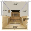 Top-down view of the Wizzisaunas 909MRX infrared sauna interior dimension diagram showing glass door, seating area, and wall panel length and width measurements.