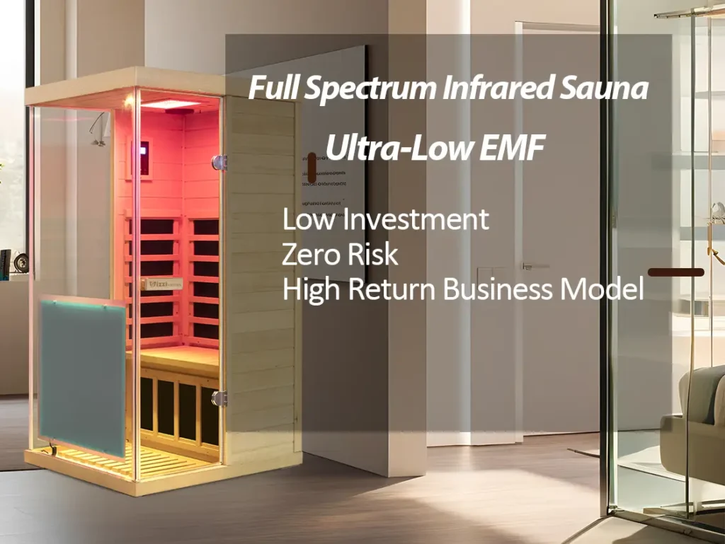 Wizzisaunas 909MHX full spectrum infrared sauna with ultra low EMF for commercial partnership opportunities